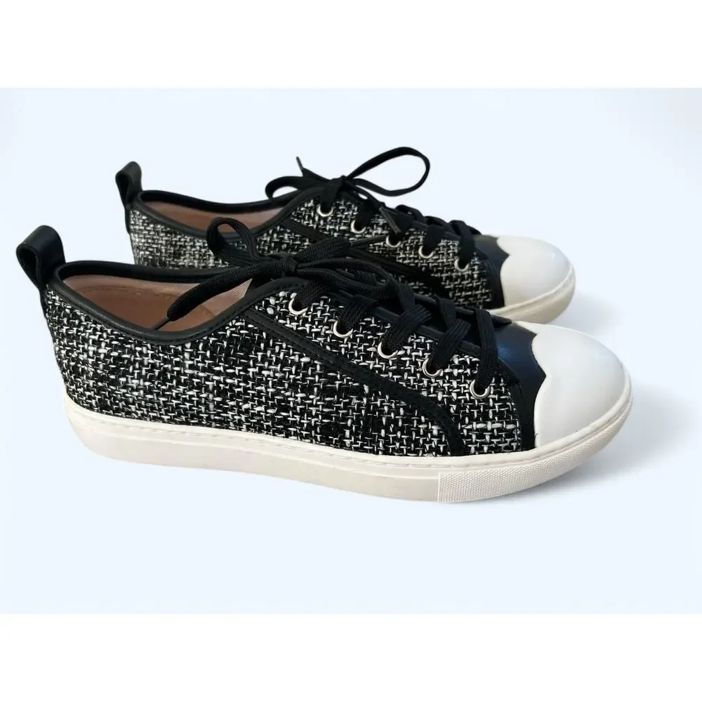 Kate Spade Averly Tweed Scallop Lace up Sneakers Black & White Preppy sz 9 NEW